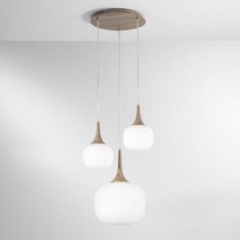 Suspension JAIPUR BLANC/BOIS 1XE27+2XE14 39X39X150CM