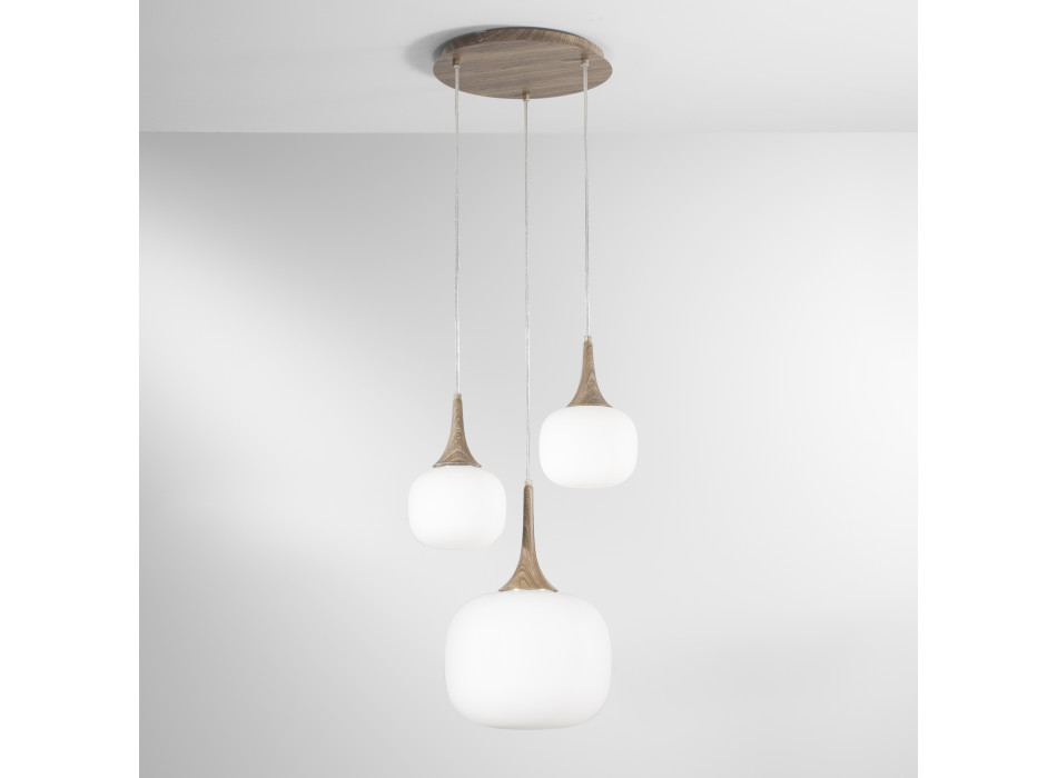 Suspension JAIPUR BLANC/BOIS 1XE27+2XE14 39X39X150CM