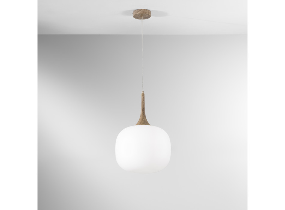 Suspension JAIPUR BLANC/BOIS 1XE27 30X30X150CM