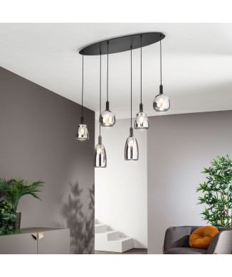 SUSPENSION WEIZEN NOIRE 6XE14 101X34X150CM