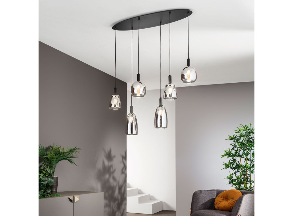 SUSPENSION WEIZEN NOIRE 6XE14 101X34X150CM