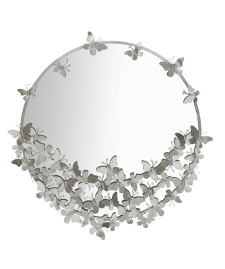 MIROIR PAPILLON ROND ARGENT