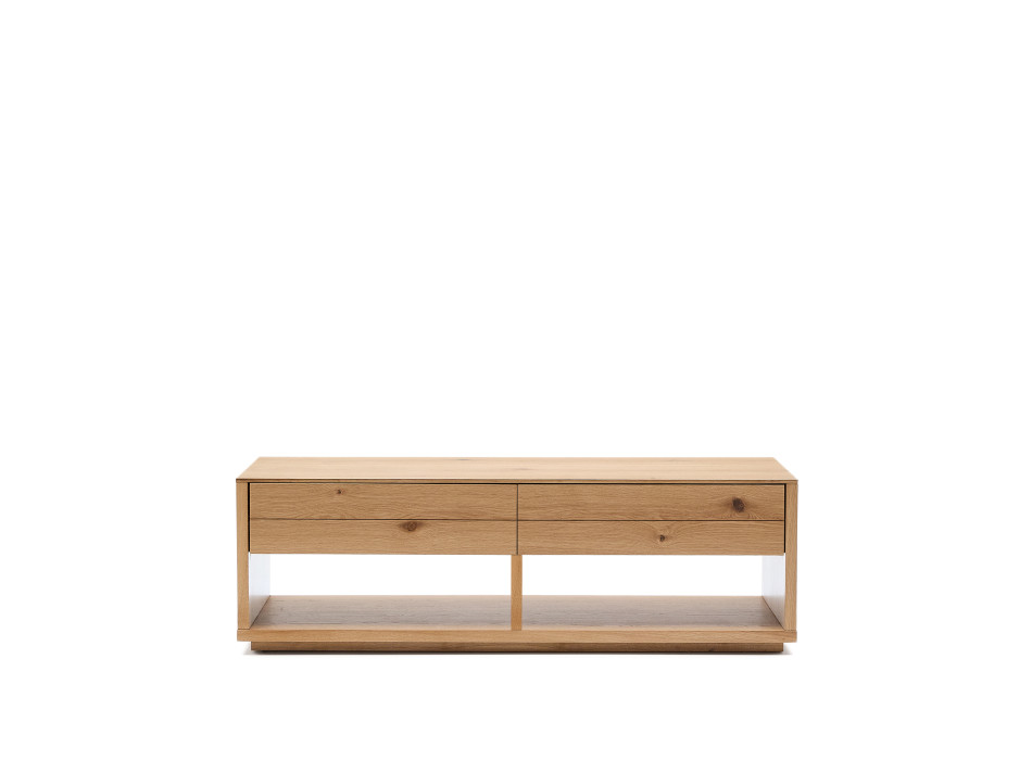 Table basse Alguema 2 tiroirs, placage chêne, finition naturelle, 140 x 60 cm