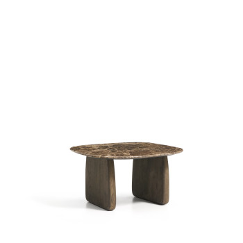 Table basse Pirita en marbre brun et pieds en chêne massif avec finition
