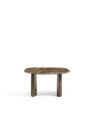 Table basse Pirita en marbre brun et pieds en chêne massif avec finition