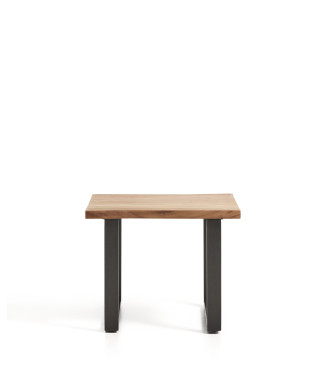 Table d'appoint Uxue en bois d'acacia massif et pieds en acier noir 65 x 65 cm