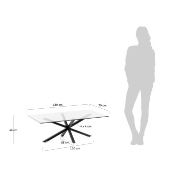 Table basse Argo 130 x 70 cm verre pieds noirs