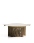 Table basse d'extérieur Orosei en pierre frittée, aluminium écru et corde beige, Ø 90 cm