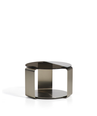 Table basse Dolven en verre brun et acier brossé Ø60 cm