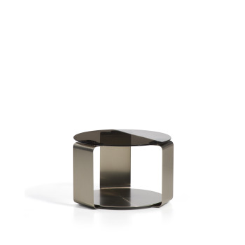 Table basse Dolven en verre brun et acier brossé Ø60 cm
