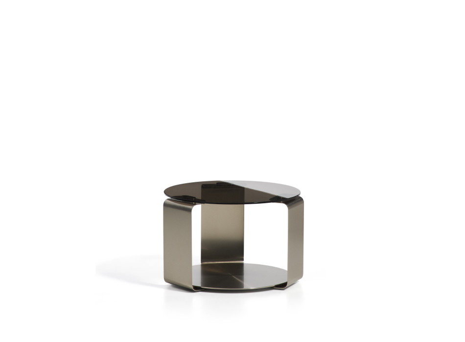 Table basse Dolven en verre brun et acier brossé Ø60 cm