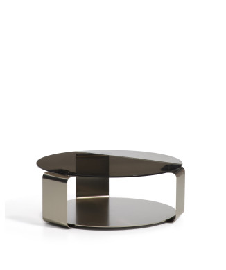 Table basse Dolven en verre brun et acier brossé Ø80 cm