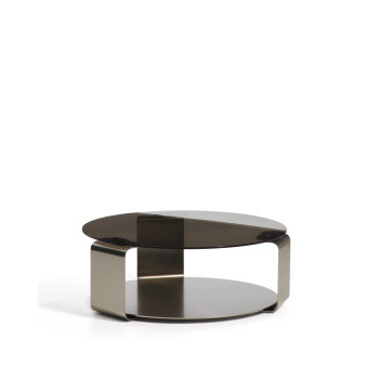 Table basse Dolven en verre brun et acier brossé Ø80 cm
