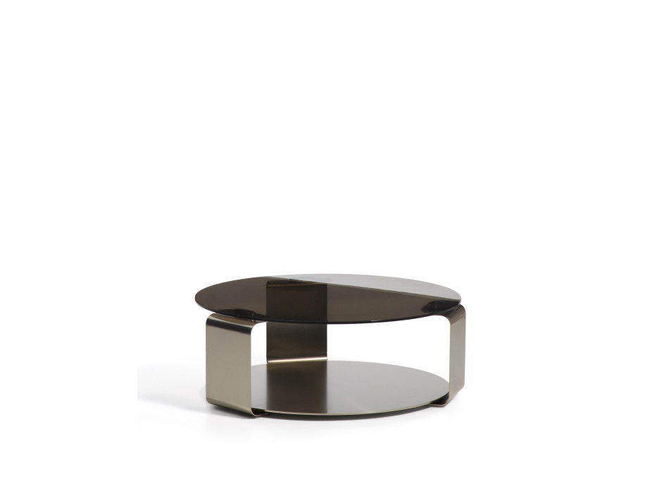Table basse Dolven en verre brun et acier brossé Ø80 cm