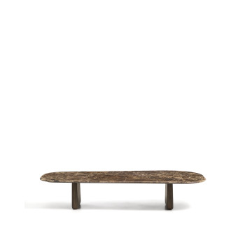 Table basse Pirita en marbre brun et pieds en chêne massif avec finition
