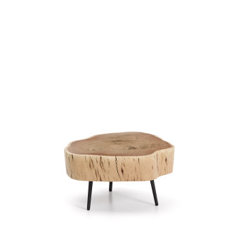 Table basse Tavine en bois d'acacia massif avec finition blanchie et pieds en acier noir Ø49 cm