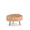 Table basse Tavine en bois d'acacia massif avec finition blanchie et pieds en acier noir Ø49 cm