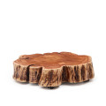 Table basse Tavine en bois d'acacia blanchi massif avec roulettes Ø85 cm