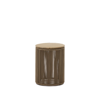 Table basse Dandara en acier, corde beige et bois d'acacia massif Ø40 cm FSC 100%