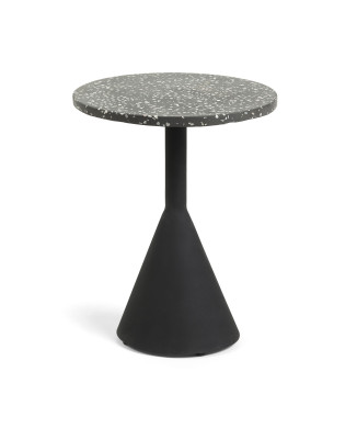 Table basse Delano en terrazzo noir et pieds en acier finition noire Ø 40 cm