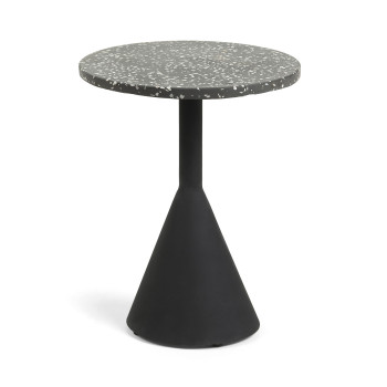 Table basse Delano en terrazzo noir et pieds en acier finition noire Ø 40 cm