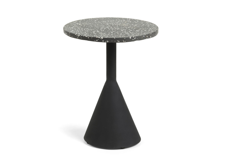 Table basse Delano en terrazzo noir et pieds en acier finition noire Ø 40 cm