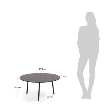 Table basse Mathis en fibrociment avec pieds chaton et pieds en acier noir Ø
