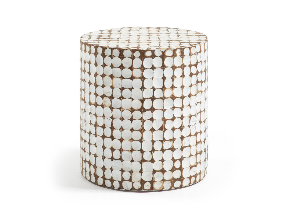 Table basse Necoco en bois de manguier massif et coques de noix de coco Ø 40 cm