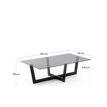 Table basse Plam 120 x 70 cm verre noir gris fumé