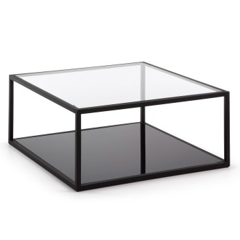 Table basse carrée Blackhill 80 x 80 cm en verre transparent noir