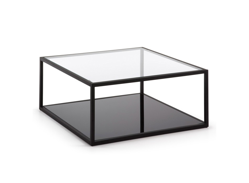Table basse carrée Blackhill 80 x 80 cm en verre transparent noir