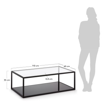 Table basse rectangulaire Blackhill 110 x 60 cm, verre transparent noir