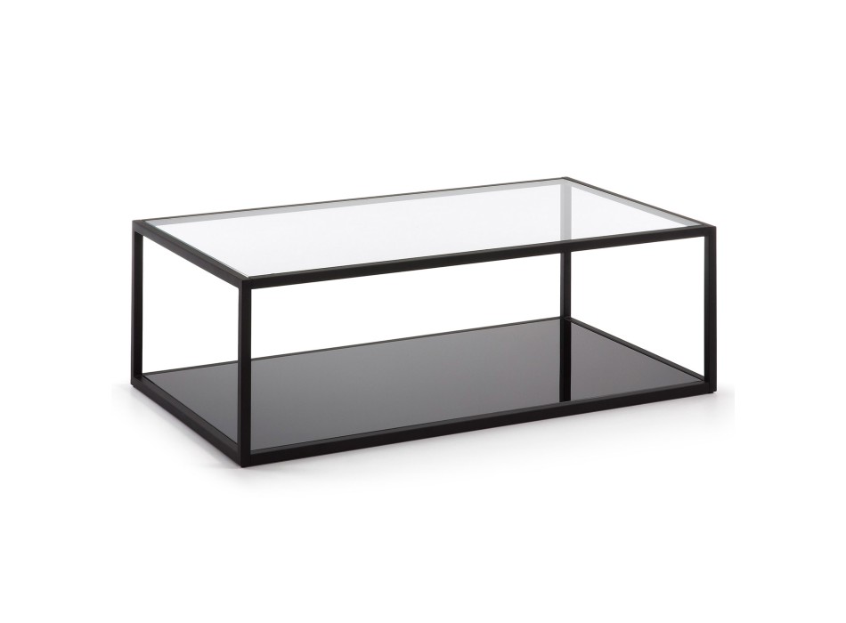 Table basse rectangulaire Blackhill 110 x 60 cm, verre transparent noir