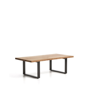 Table basse Uxue en bois d'acacia massif et pieds en acier noir 130 x 64 cm