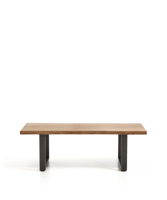 Table basse Uxue en bois d'acacia massif et pieds en acier noir 130 x 64 cm