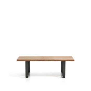 Table basse Uxue en bois d'acacia massif et pieds en acier noir 130 x 64 cm