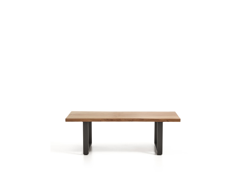 Table basse Uxue en bois d'acacia massif et pieds en acier noir 130 x 64 cm