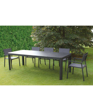 TABLE EN ALUMINIUM ANTHRACITE 180/240x100 + 6 CHAISES EN ALUMINIUM ANTHRACITE