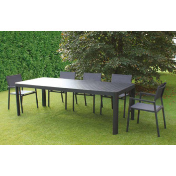 TABLE EN ALUMINIUM ANTHRACITE 180/240x100 + 6 CHAISES EN ALUMINIUM ANTHRACITE