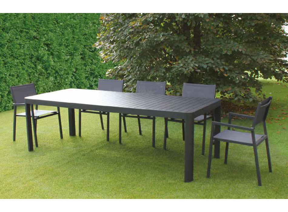 TABLE EN ALUMINIUM ANTHRACITE 180/240x100 + 6 CHAISES EN ALUMINIUM ANTHRACITE
