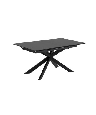 Table extensible Atminda en verre et pieds en acier, finition noire, 160 (210) x 90 cm