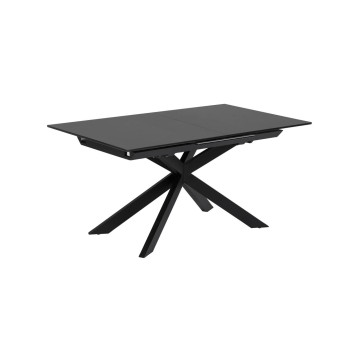 Table extensible Atminda en verre et pieds en acier, finition noire, 160 (210) x 90 cm