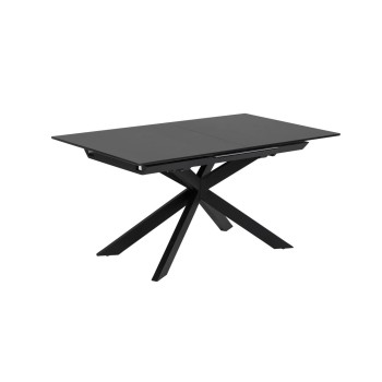 Table extensible Atminda en verre et pieds en acier, finition noire, 160 (210) x 90 cm