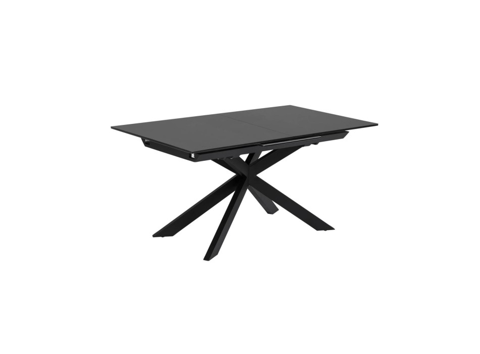Table extensible Atminda en verre et pieds en acier, finition noire, 160 (210) x 90 cm