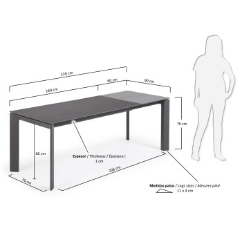 Table extensible Axis en porcelaine Vulcano, 220 cm