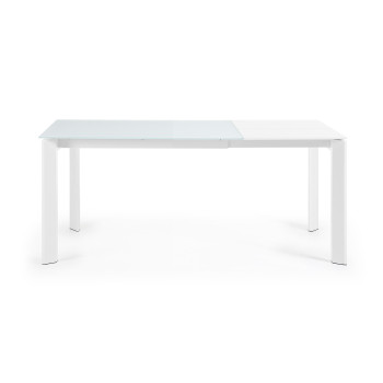 Table extensible Axis en verre blanc et pieds en acier finition blanche 120 (180) cm