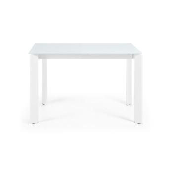 Table extensible Axis en verre blanc et pieds en acier finition blanche 120 (180) cm