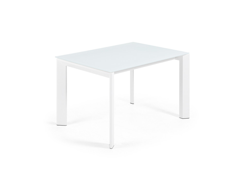 Table extensible Axis en verre blanc et pieds en acier finition blanche 120 (180) cm