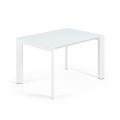 Table extensible Axis en verre blanc et pieds en acier finition blanche 120 (180) cm