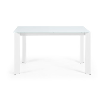Table extensible Axis en verre blanc et pieds en acier finition blanche 140 (200) cm
